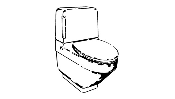 Sketch of the first Geberit shower toilet, the Geberit-O-Mat